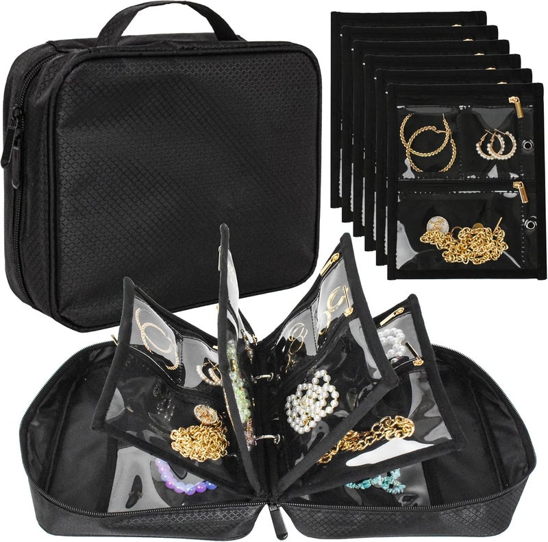 LingLingo Travel Jewelry Organizer Case,Jewelry Bags Jewelry Storage Book Binder with Clear Zipper Velvet Pouch for Traveling,Earrings, Rings, Necklace, Bracelet - Image 1